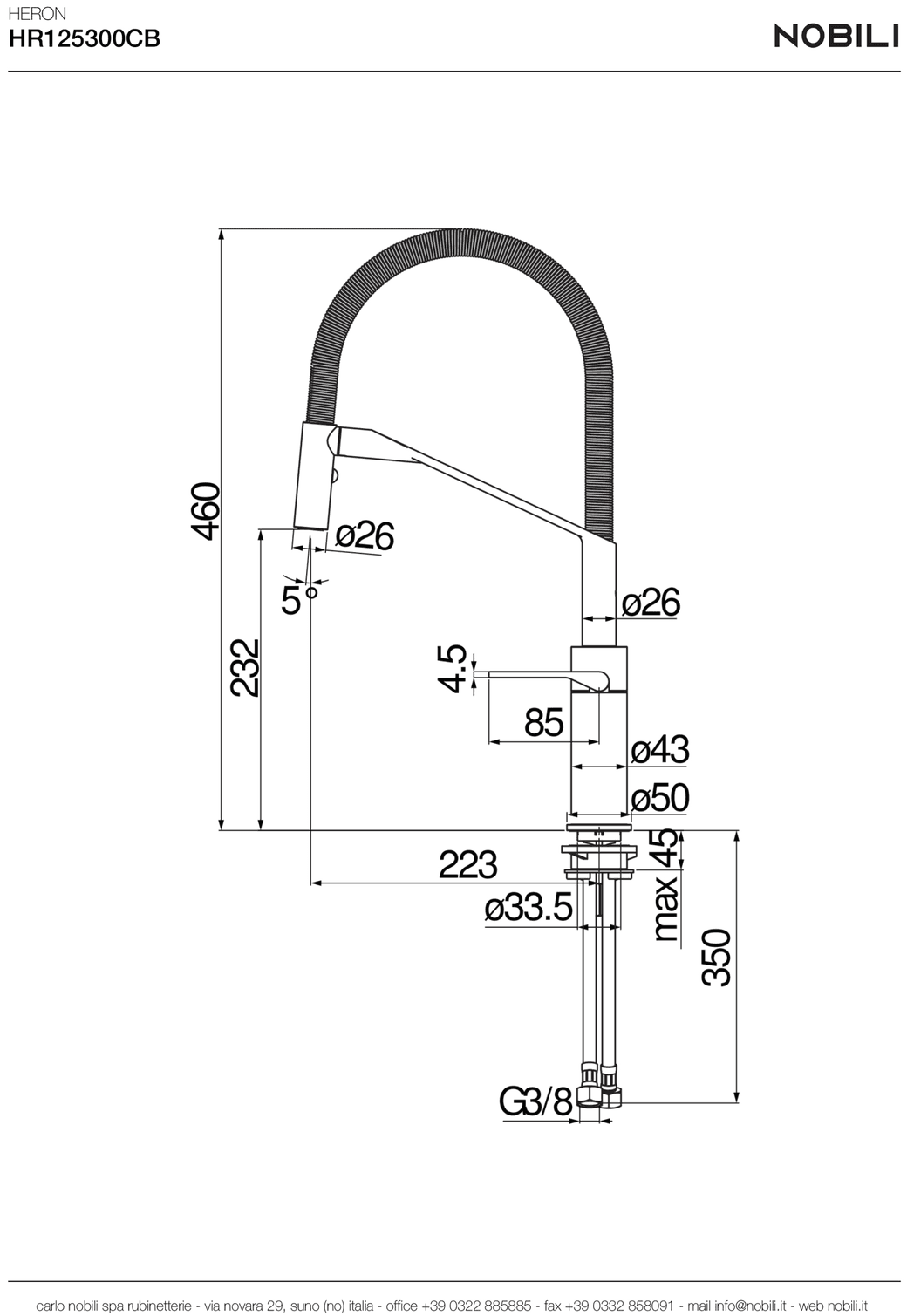 Ảnh Vòi rửa bát cần mềm NOBILI HERON NB228 20