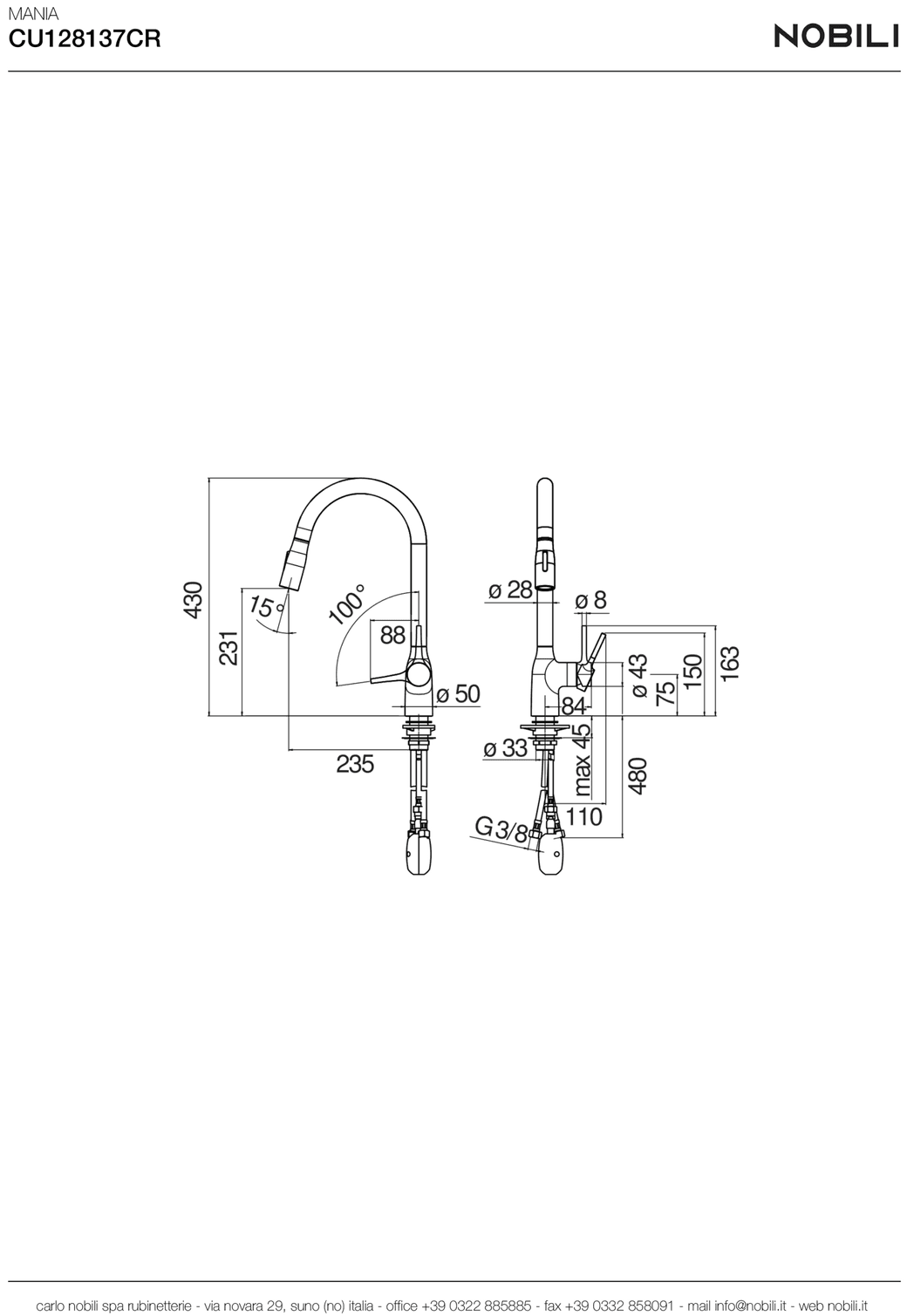 Ảnh VÒI RỬA BÁT DÂY RÚT NOBILI MANIA NB305C 13