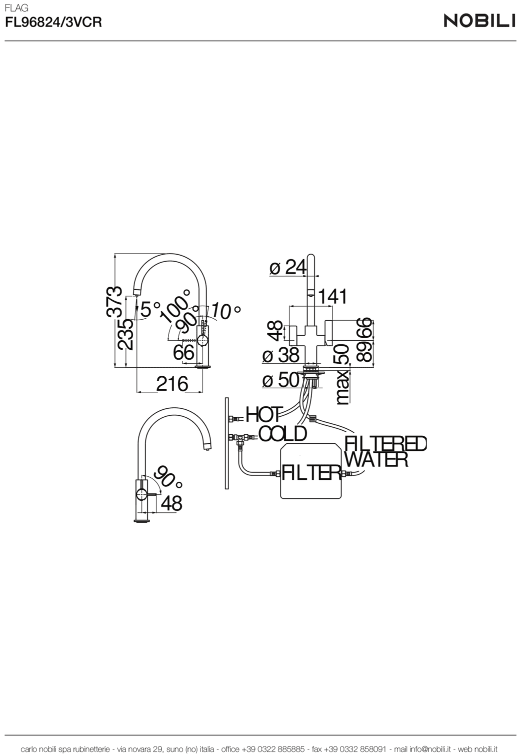 Ảnh Vòi rửa bát 3 đường nước NOBILI SORA NB164 25
