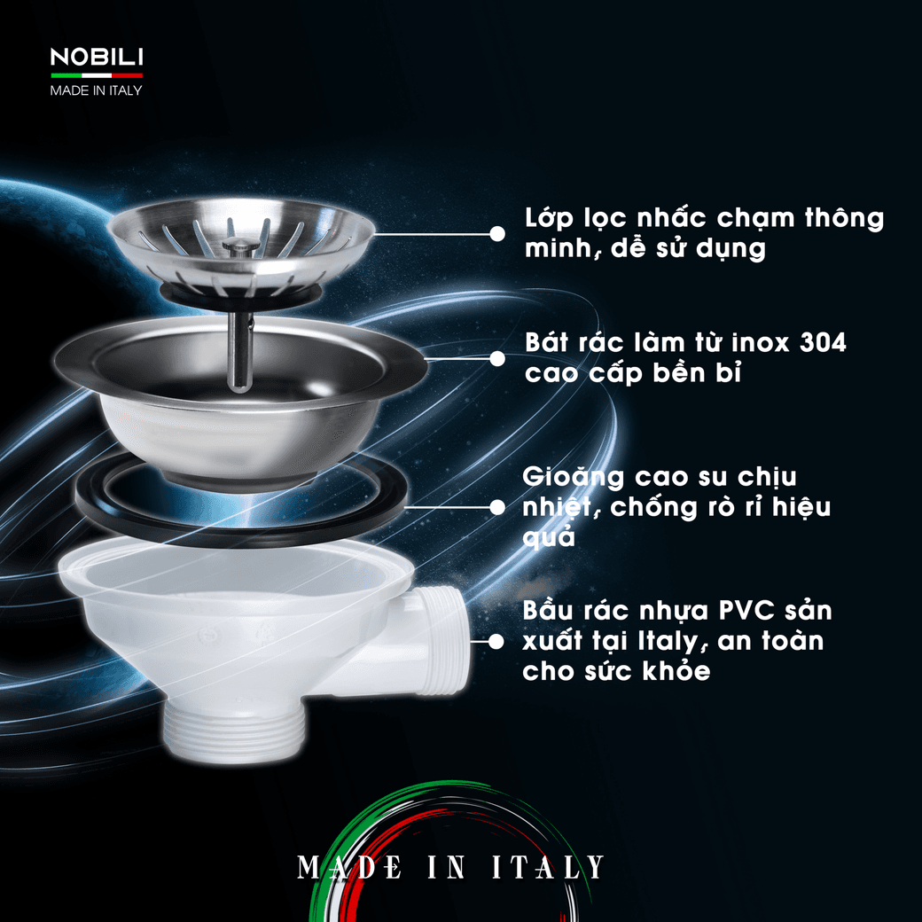 Ảnh CHẬU RỬA BÁT 1 HỐ NOBINOX PURA NT622U 26